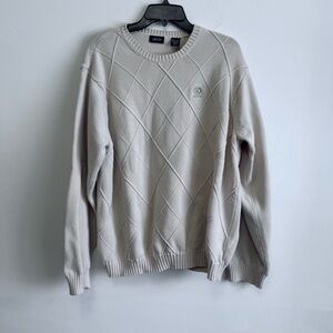 Vintage IZOD Crewneck Sweater XXL Tan Cream Diamond Cable Knit 100% Cotton
